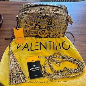 Valentino By Mario Valentino Yellow and Black Snakeskin-Effect Crossbody Bag
